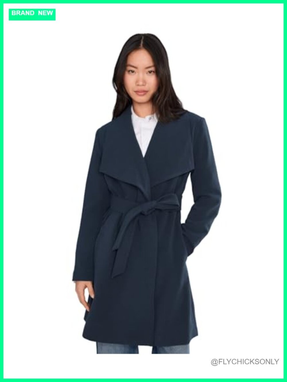 Lauren Ralph Lauren Crepe Belted Drape Front Coat Oversized Collar